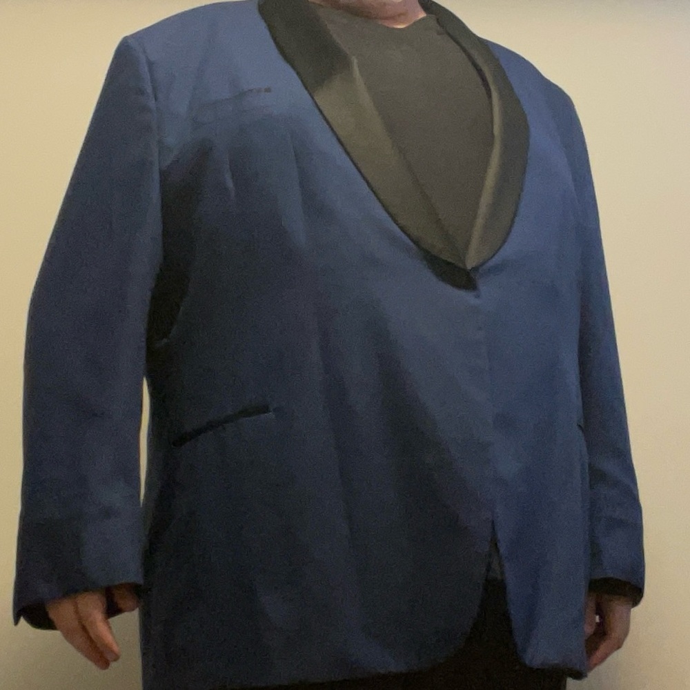 Blue Tuxedo with pants, Size 68B jacket, 62 pants